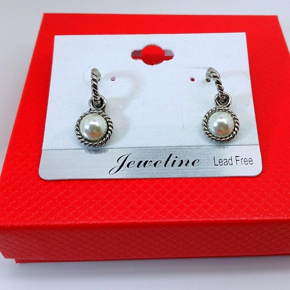 Vintage 90s Designer Inspired Silver Tone Faux Pearl Rope Drop Dangle Earrings